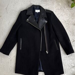Sandro wool and leather pea coat style coat